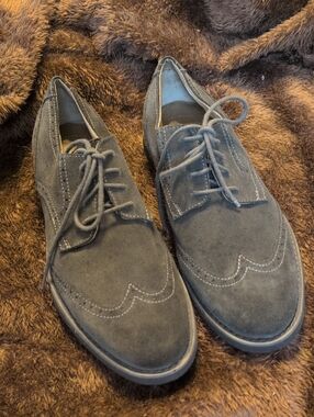 CALVIN KLEIN Men's Suede Wingtip Derby Shoes - Gray